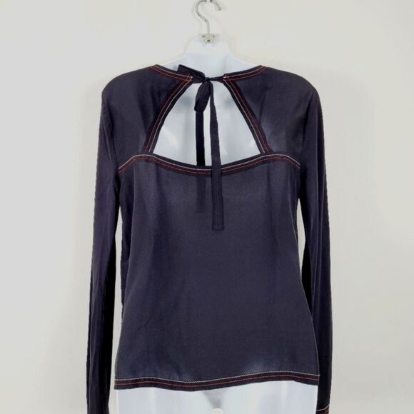 Madewell Black 100% Silk Contrast stitch Blouse Size S - Picture 4 of 7